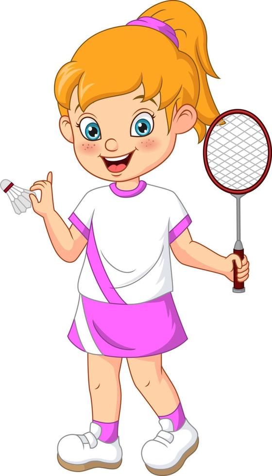 niña feliz jugando al bádminton vector