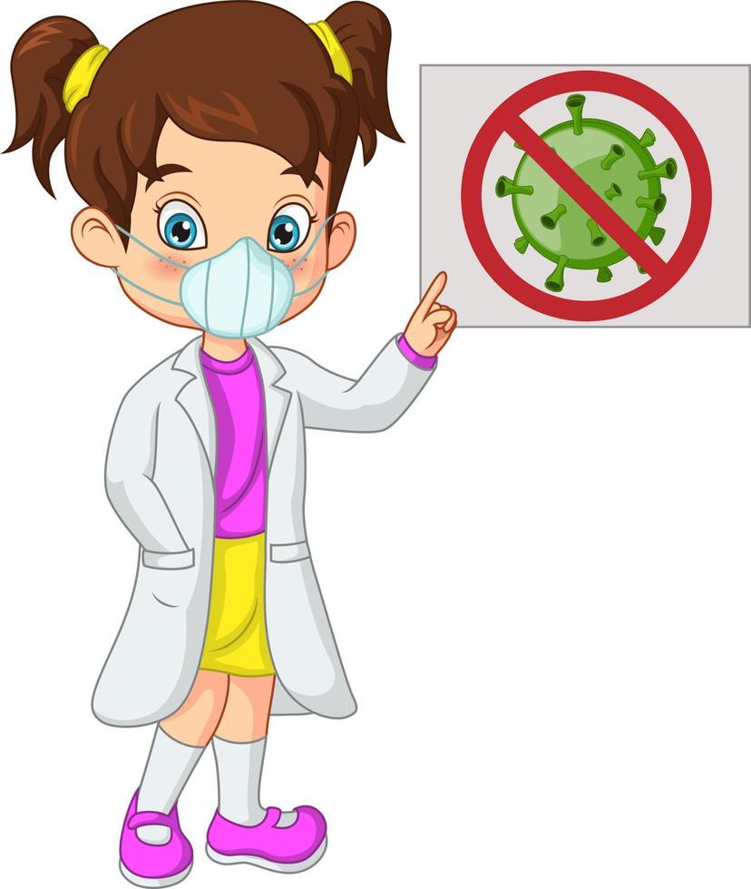 Doctor girl in mask with coronavirus sign vector
