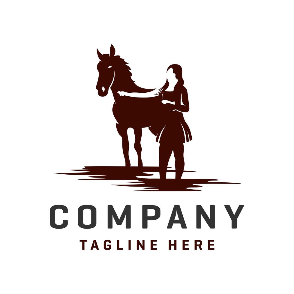 horse and woman logos template vector