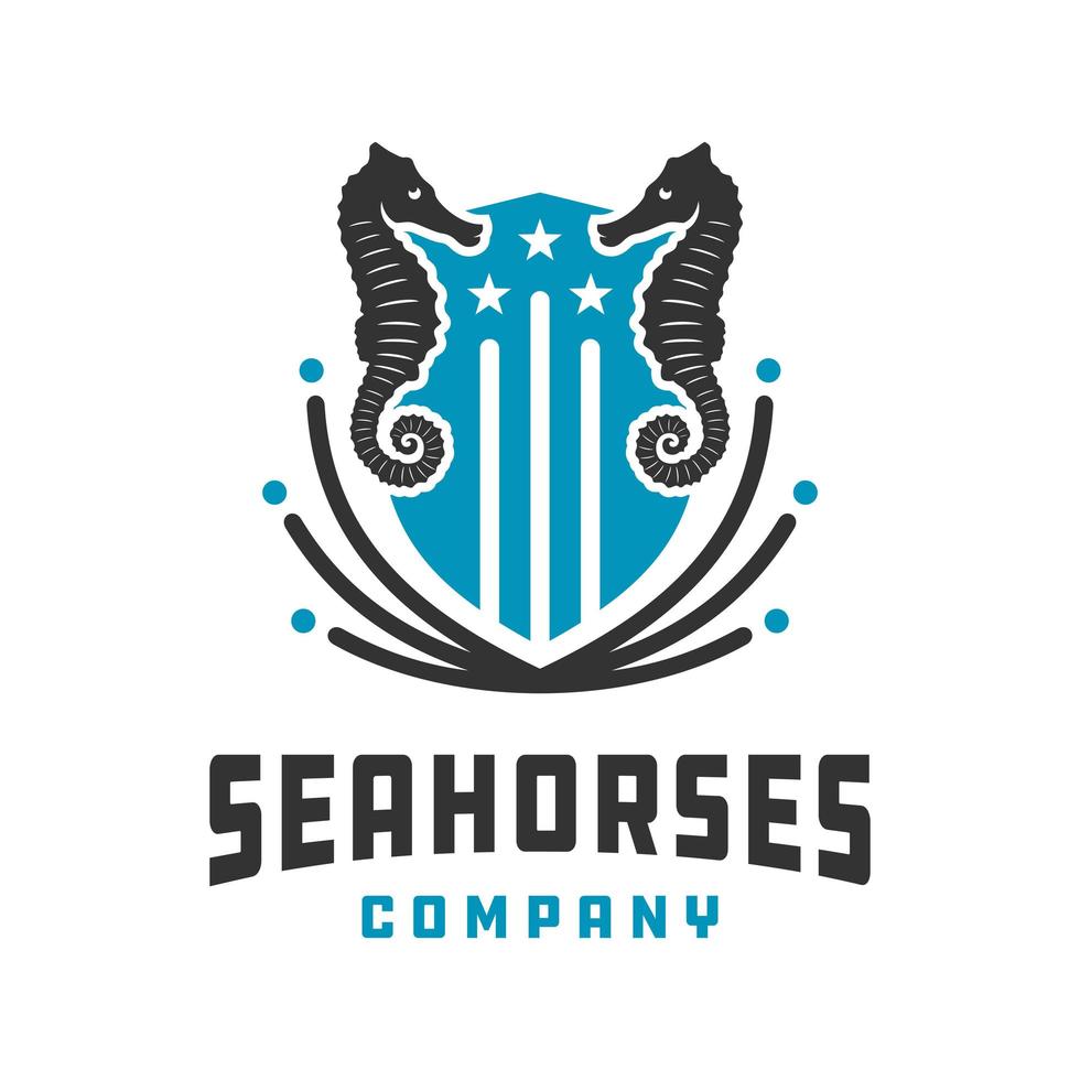 Sea Horse Shield logo design vector