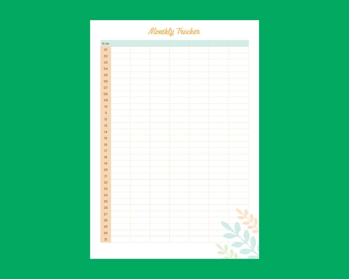 Monthly worker or employee attendance tracker journal book planner interior design template vector