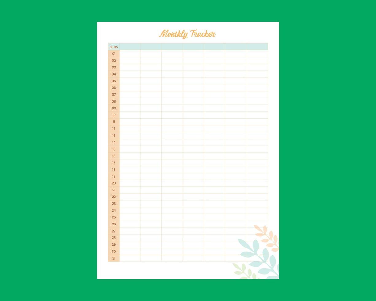 Monthly worker or employee attendance tracker journal book planner interior design template vector