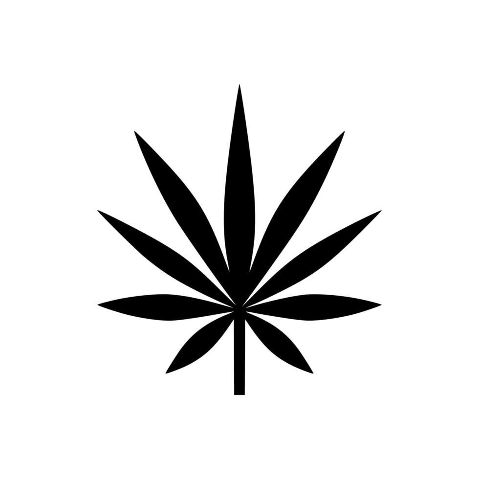 vector de vista en negro o silueta de hoja de cannabis o cáñamo o marihuana, planta de hierbas para tratamiento médico