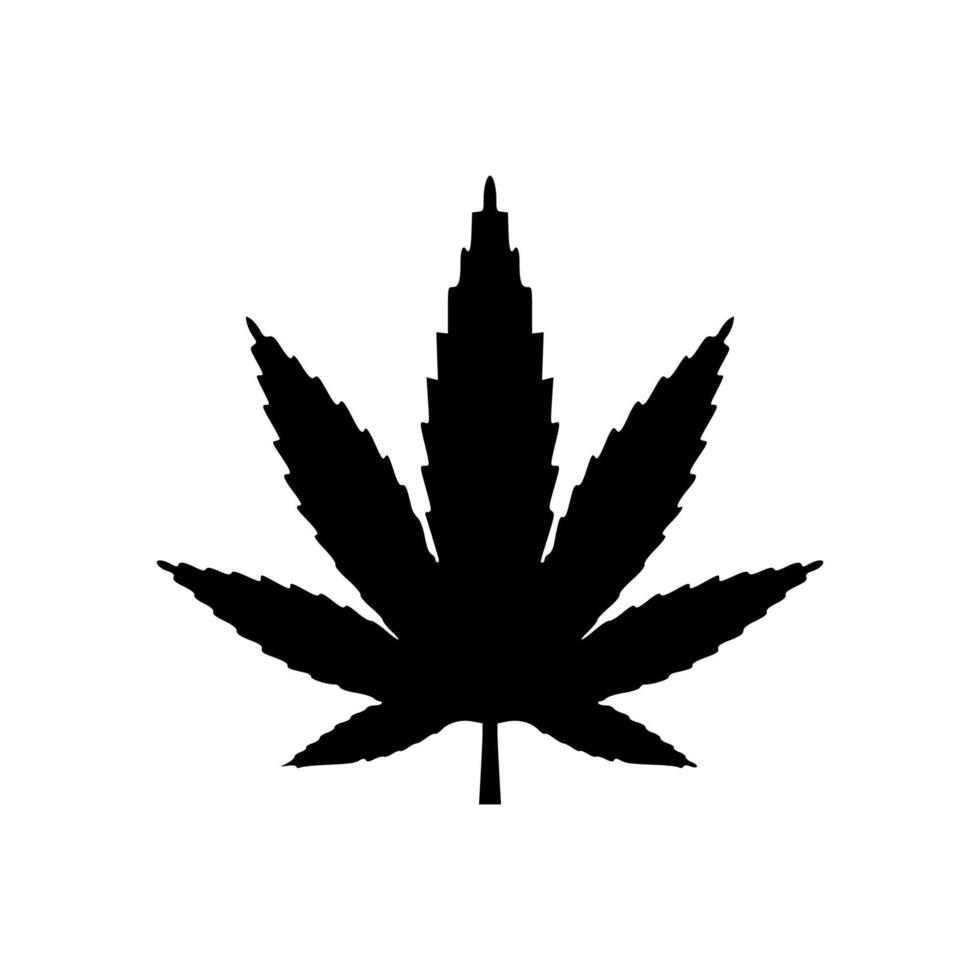 vector de vista en negro o silueta de hoja de cannabis o cáñamo o marihuana, planta de hierbas para tratamiento médico