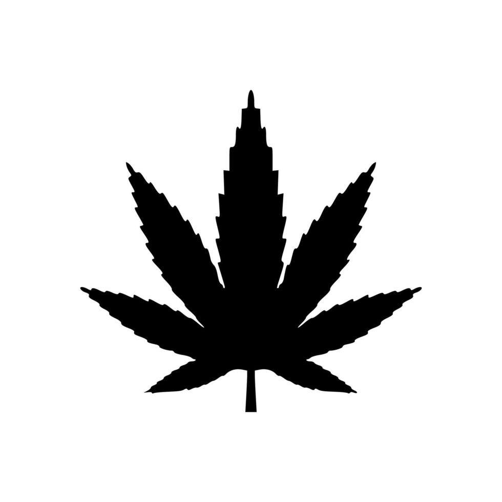 Vector of black or silhouette view of cannabis leaf or hemp or marijuana, herbal plant for medical treatment