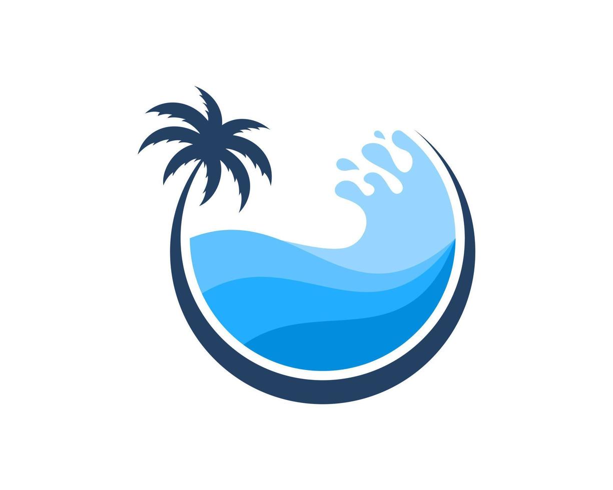 Circle palm tree with beach wave inside vector