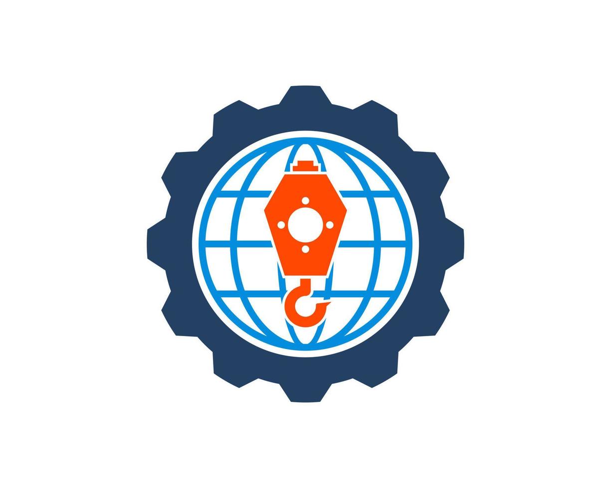 Gear with abstract globe and crane inside vector