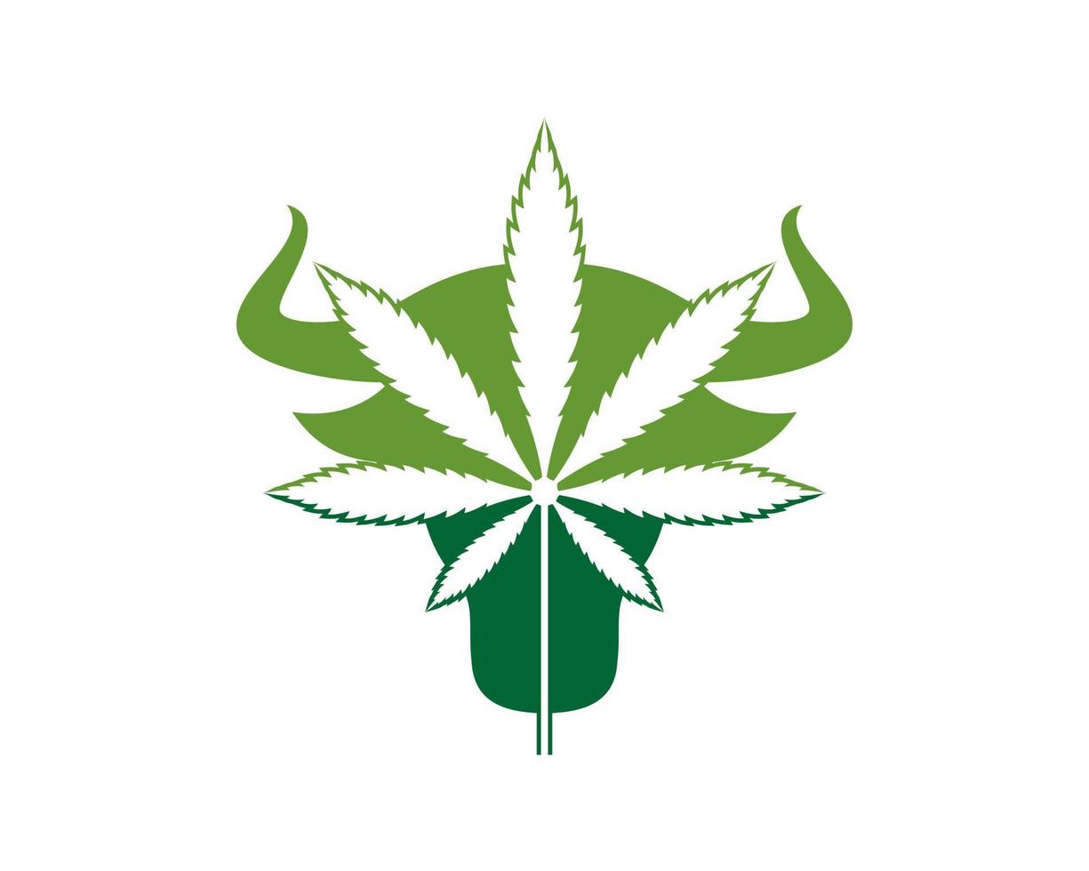 Bull head with cannabis leaf inside vector