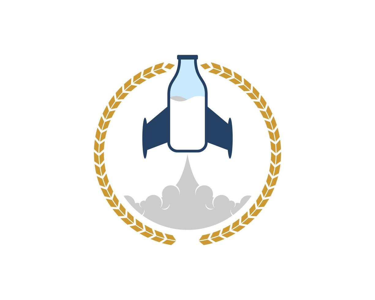 Circular wheat with rocket milk bottle inside vector