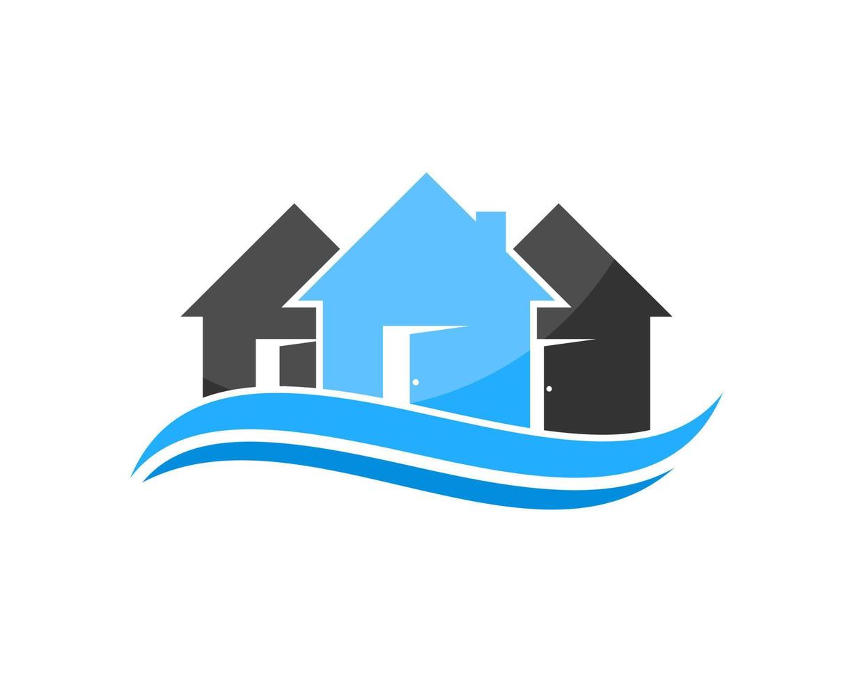 Beach wave with three simple house on the top vector