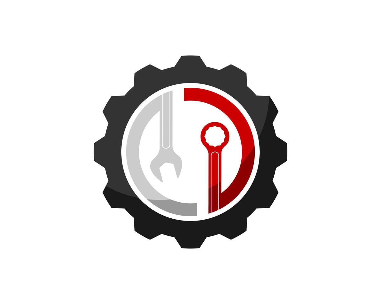 Mechanical gear with circular repair wrench inside vector