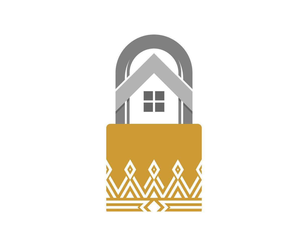 Padlock house with crown line inside vector