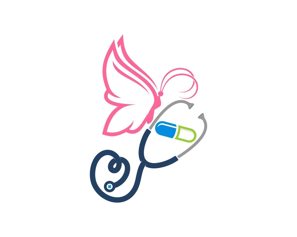Stethoscope with medical capsule and butterfly vector