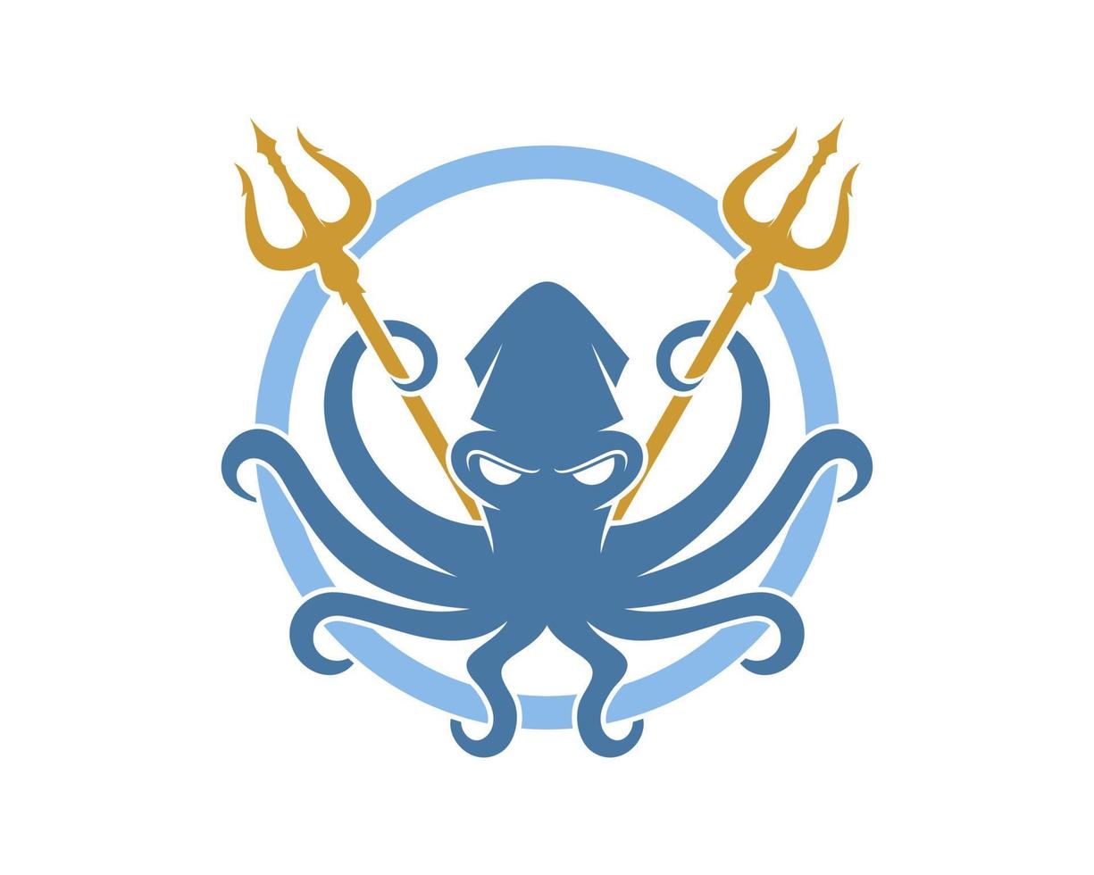 Octopus holding golden trident logo vector