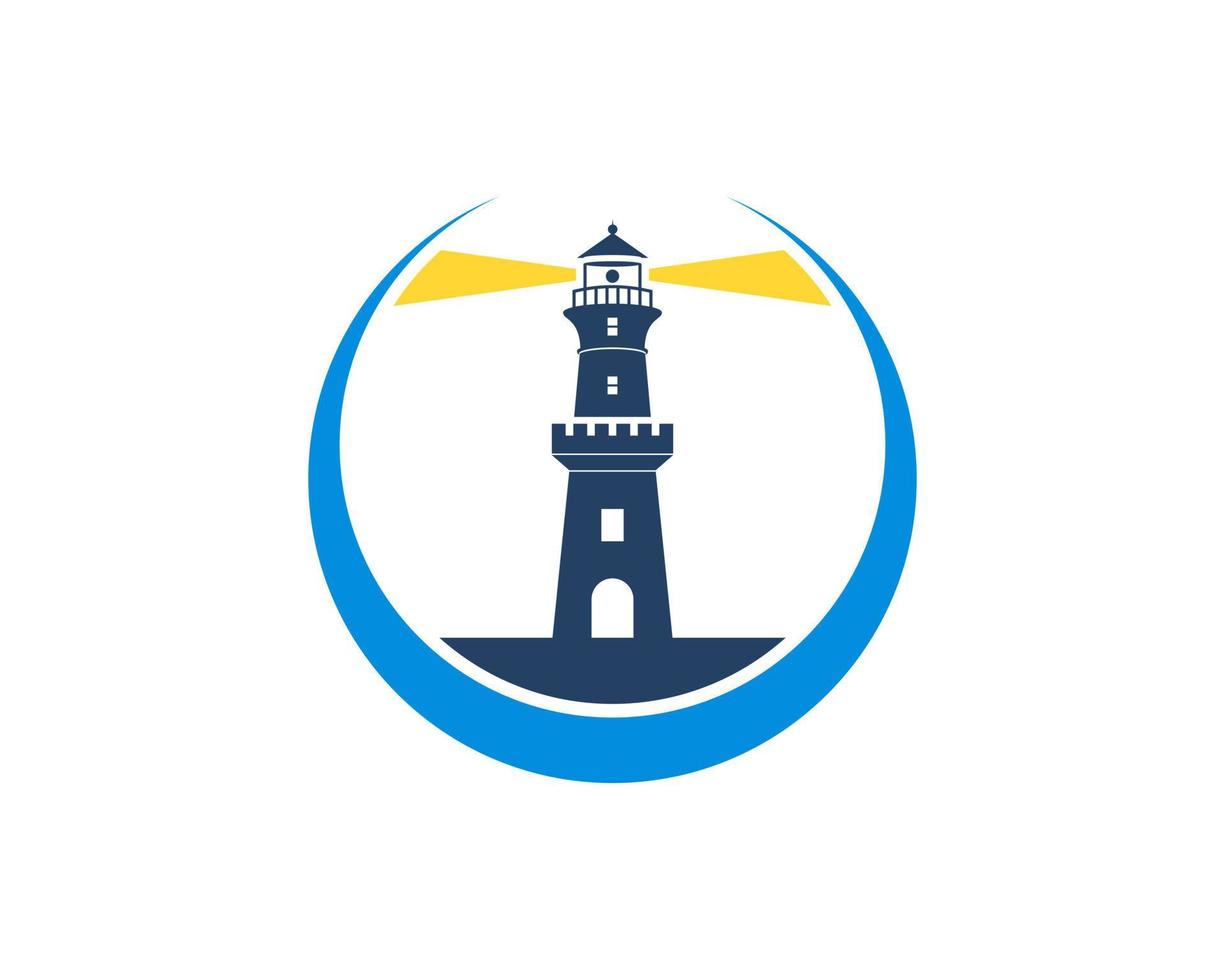 Circle swoosh with lighthouse fortress inside vector