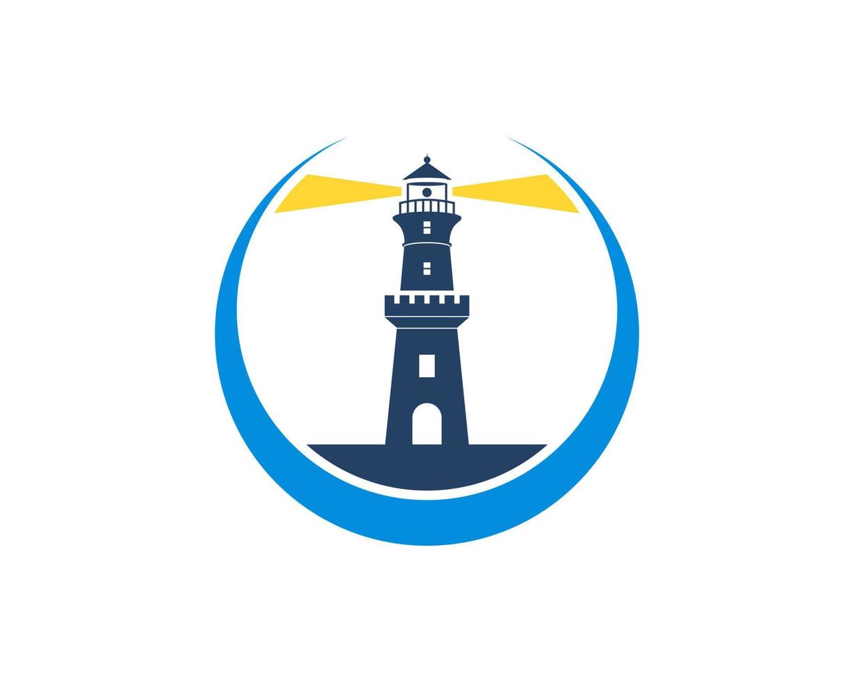 Circle swoosh with lighthouse fortress inside vector