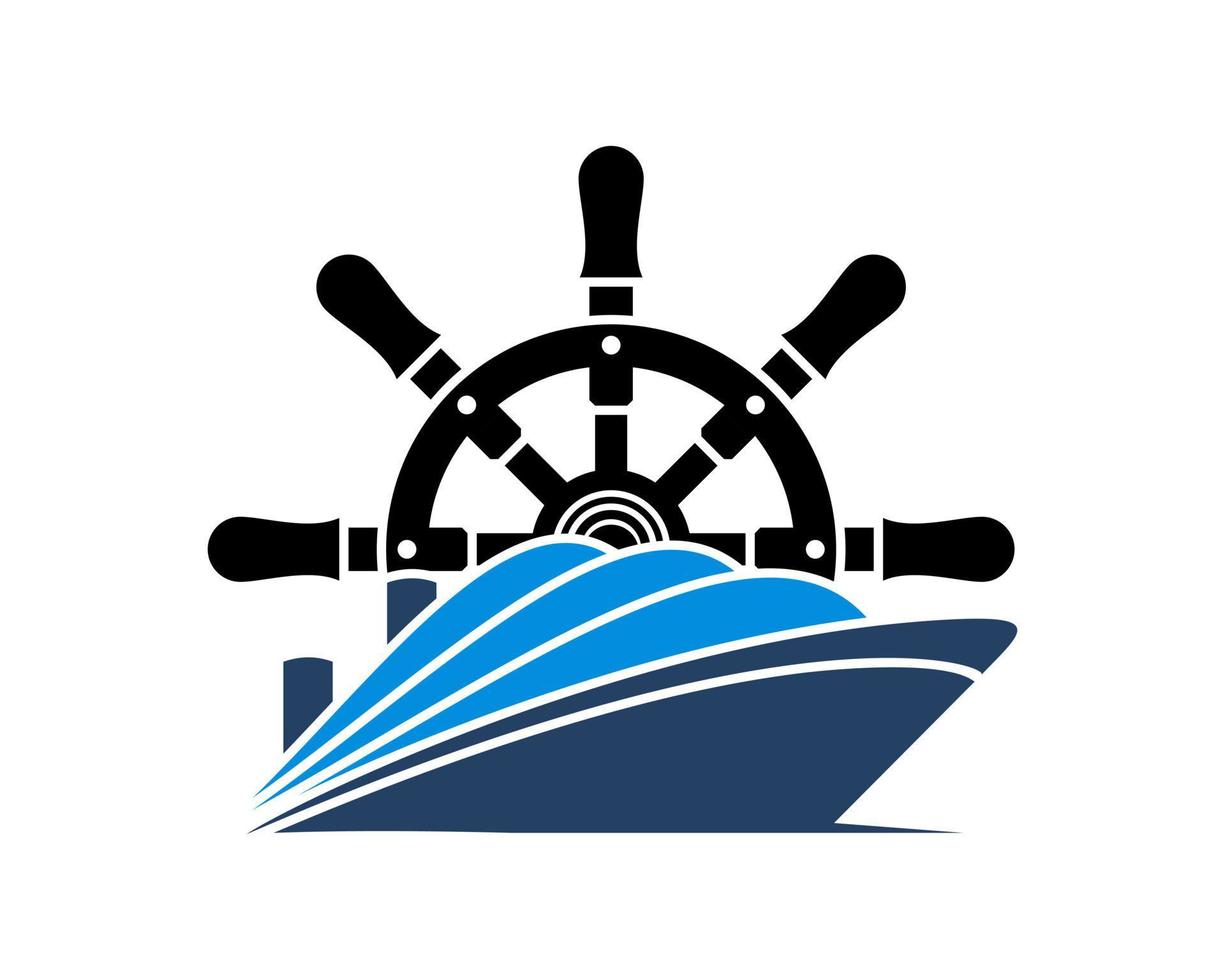 Cruise ship with ship steering wheel behind vector