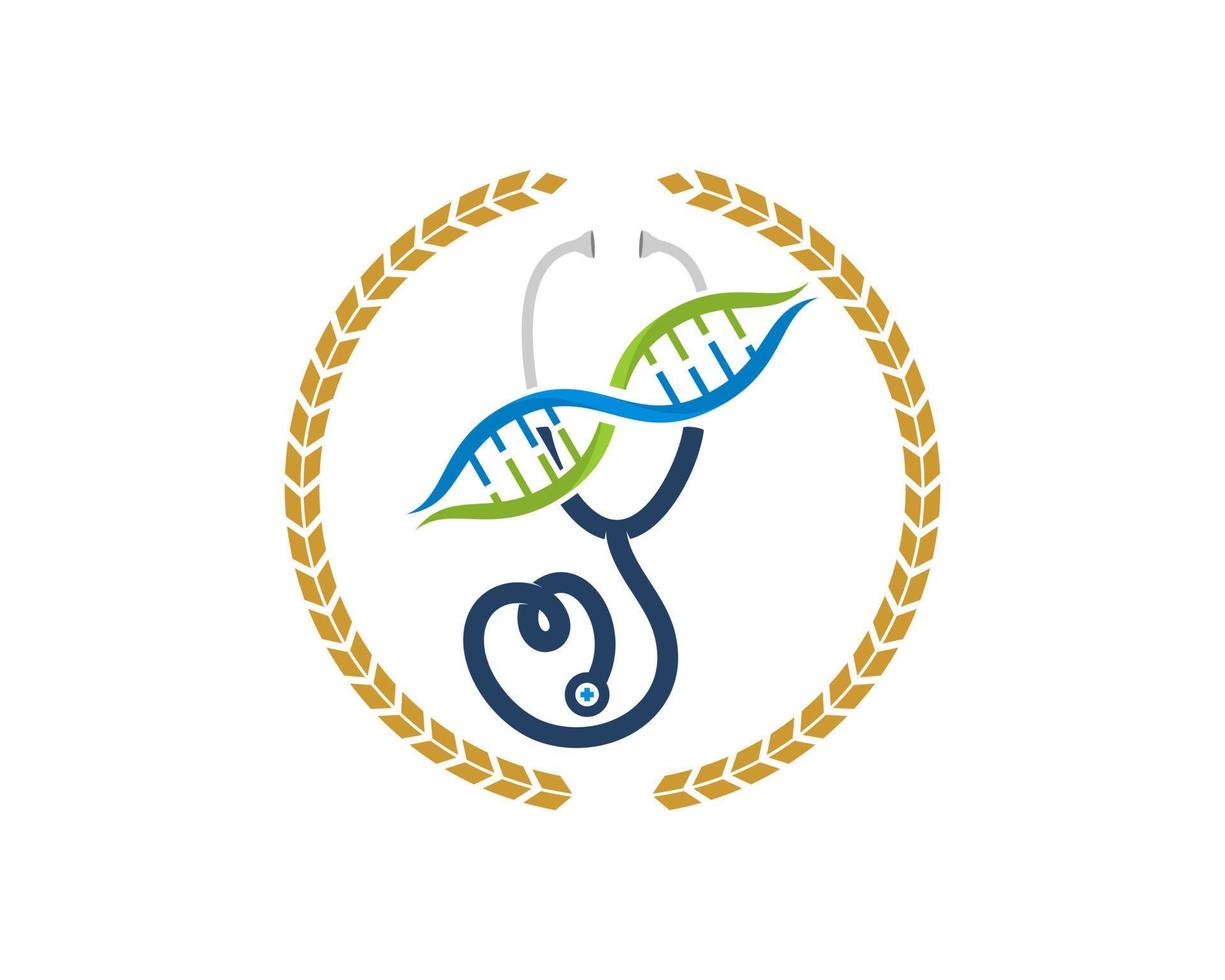 Circular wheat with stethoscope and DNA symbol vector