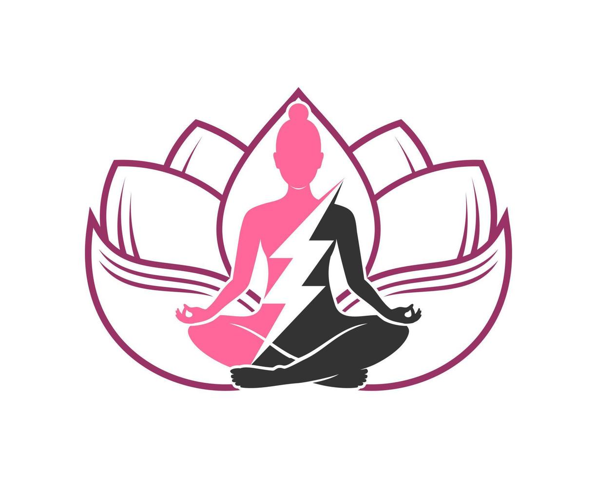 Woman meditation energy inside the lotus line vector