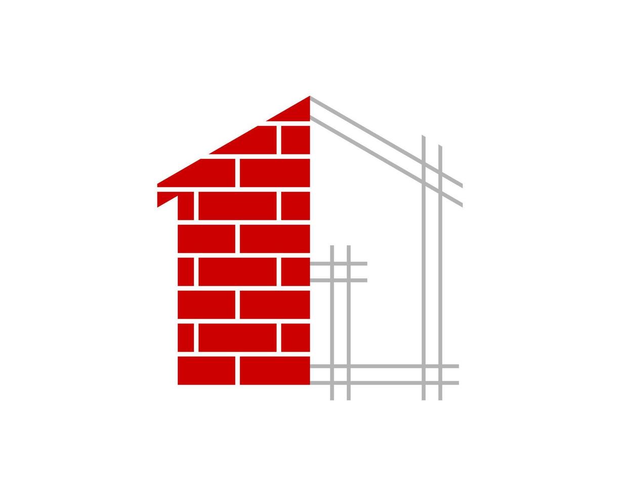 Casa de construcción con la mitad de ladrillos rojos. vector