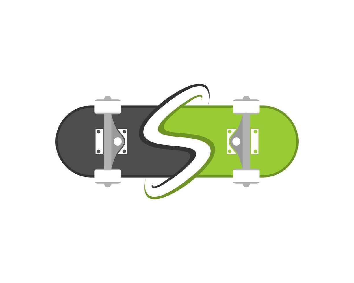 Simple skateboard with S letter initial inside vector