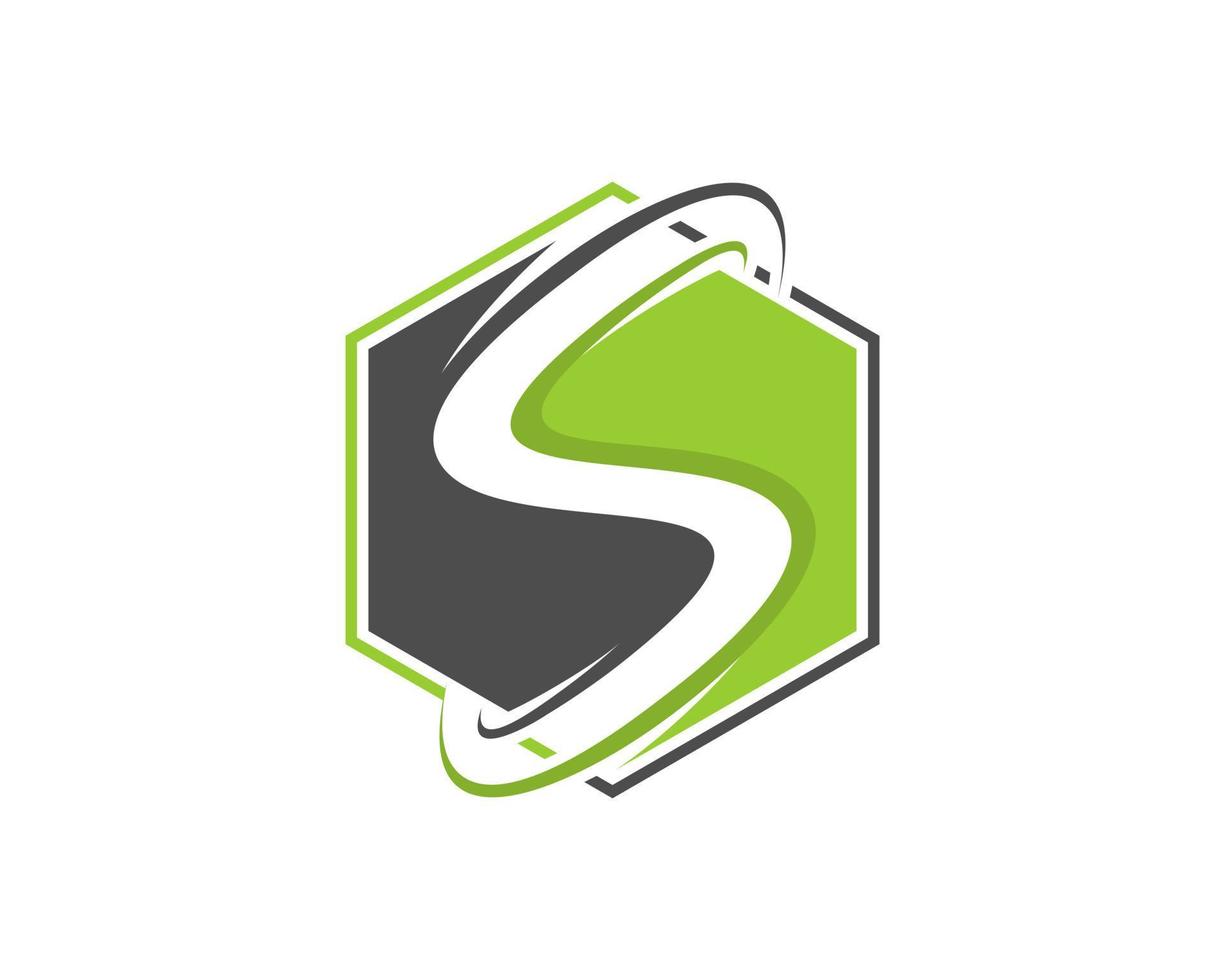 Green and grey hexagonal shape with S letter initial vector