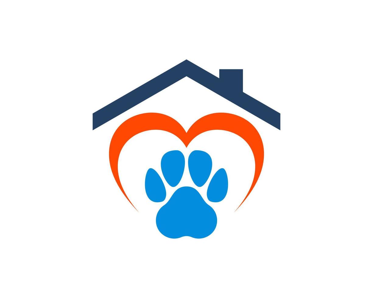 Simple house with pet finger print and love shape vector