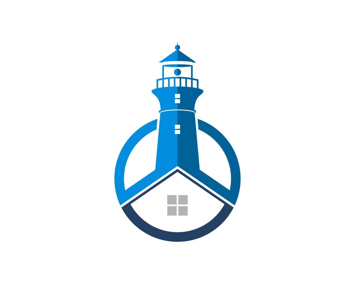 Circle house with blue lighthouse vector