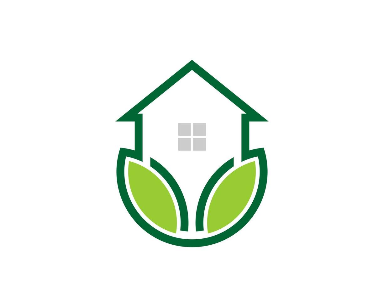 Simple house with simple nature leaf above vector