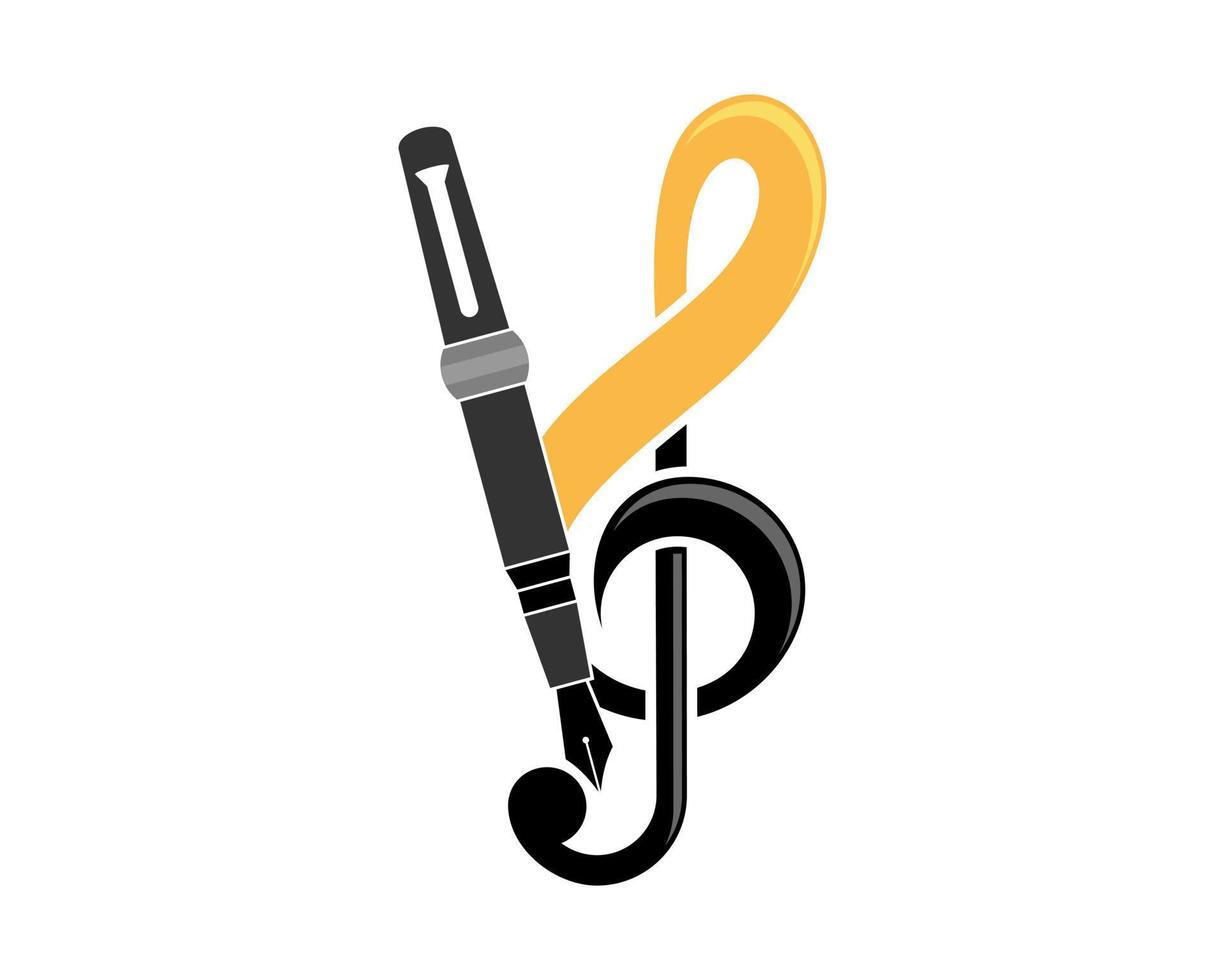 Combination G Clef note music with pen vector