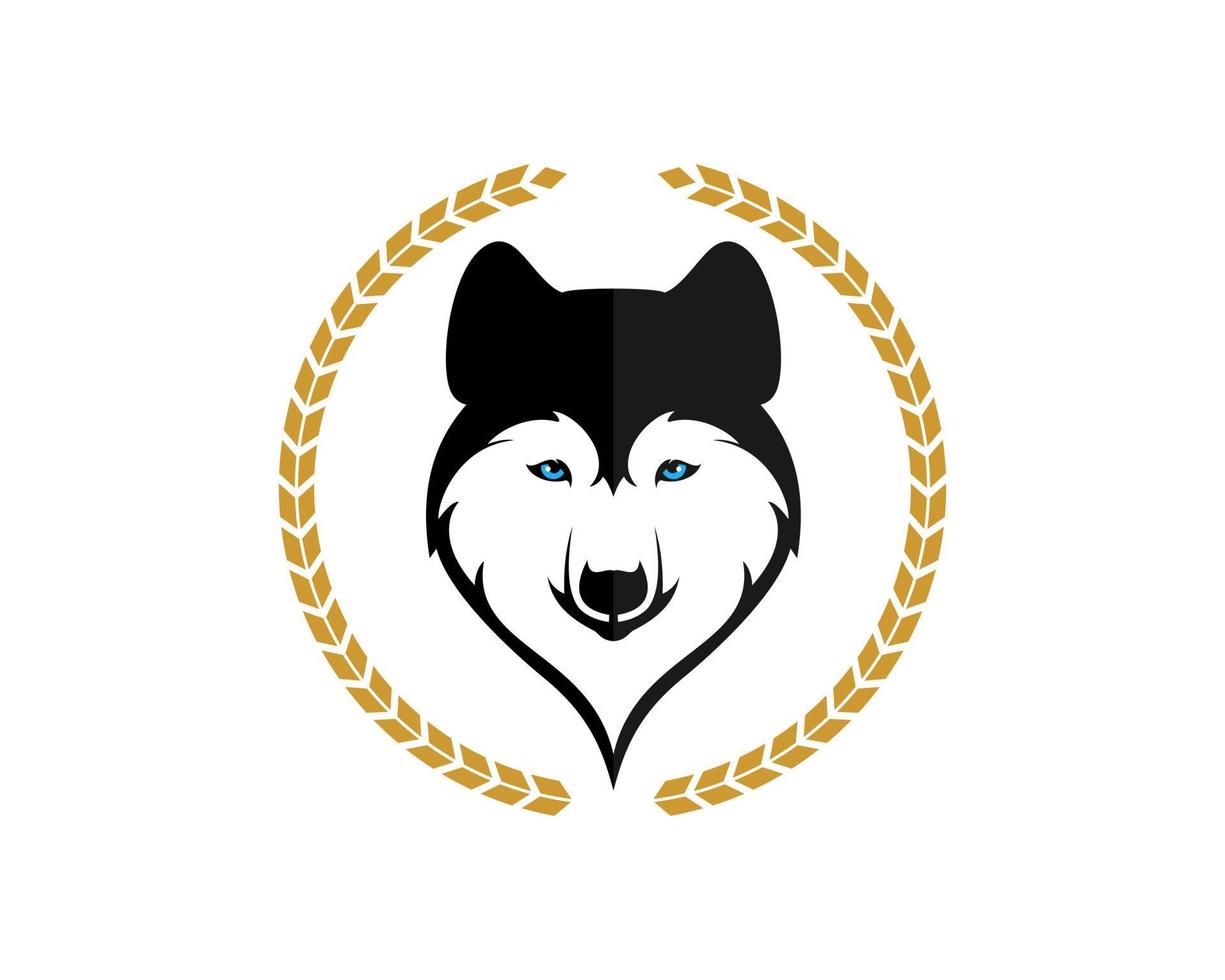 Circular wheat with wolf head inside vector