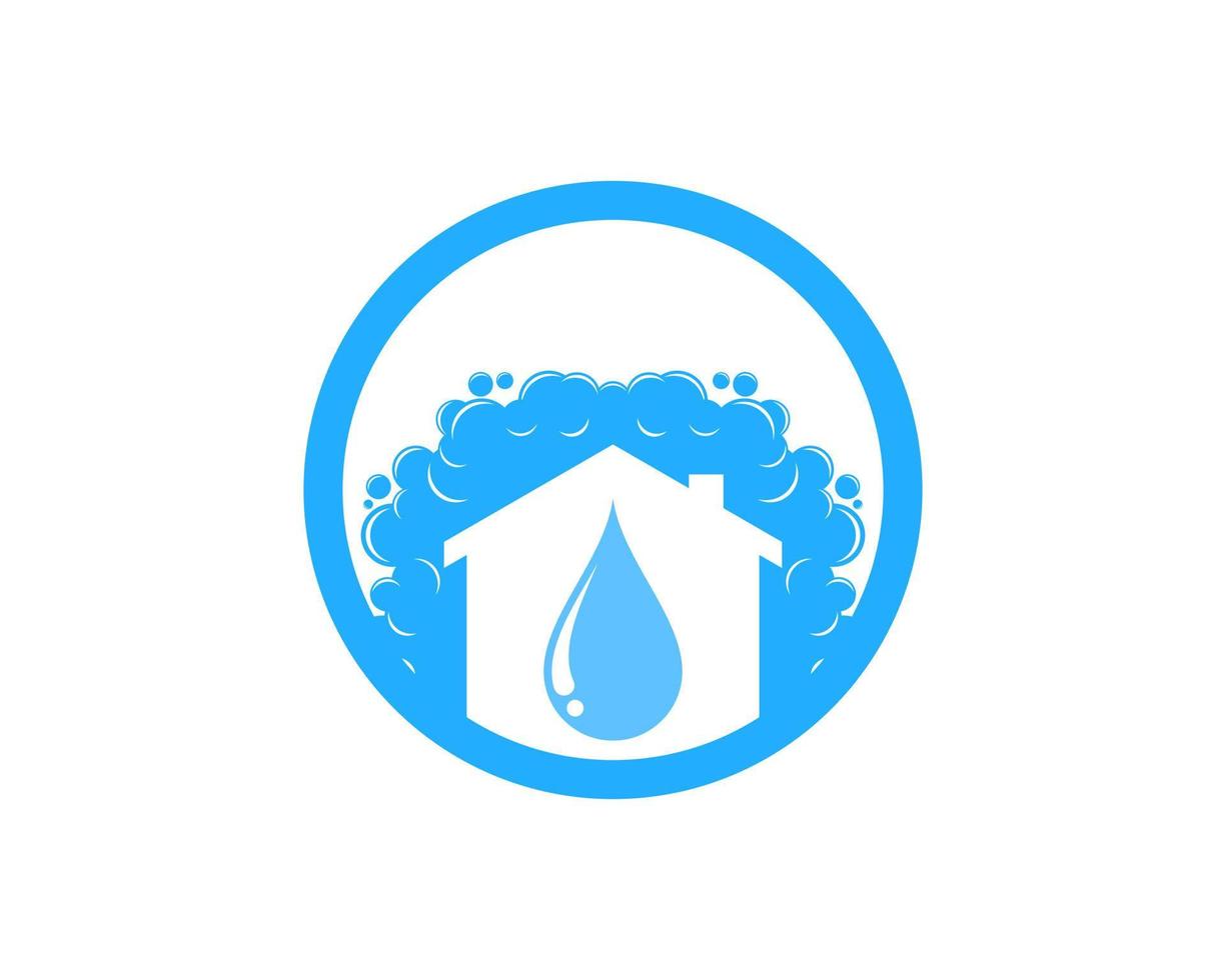Circle shape washing house and water drop inside vector