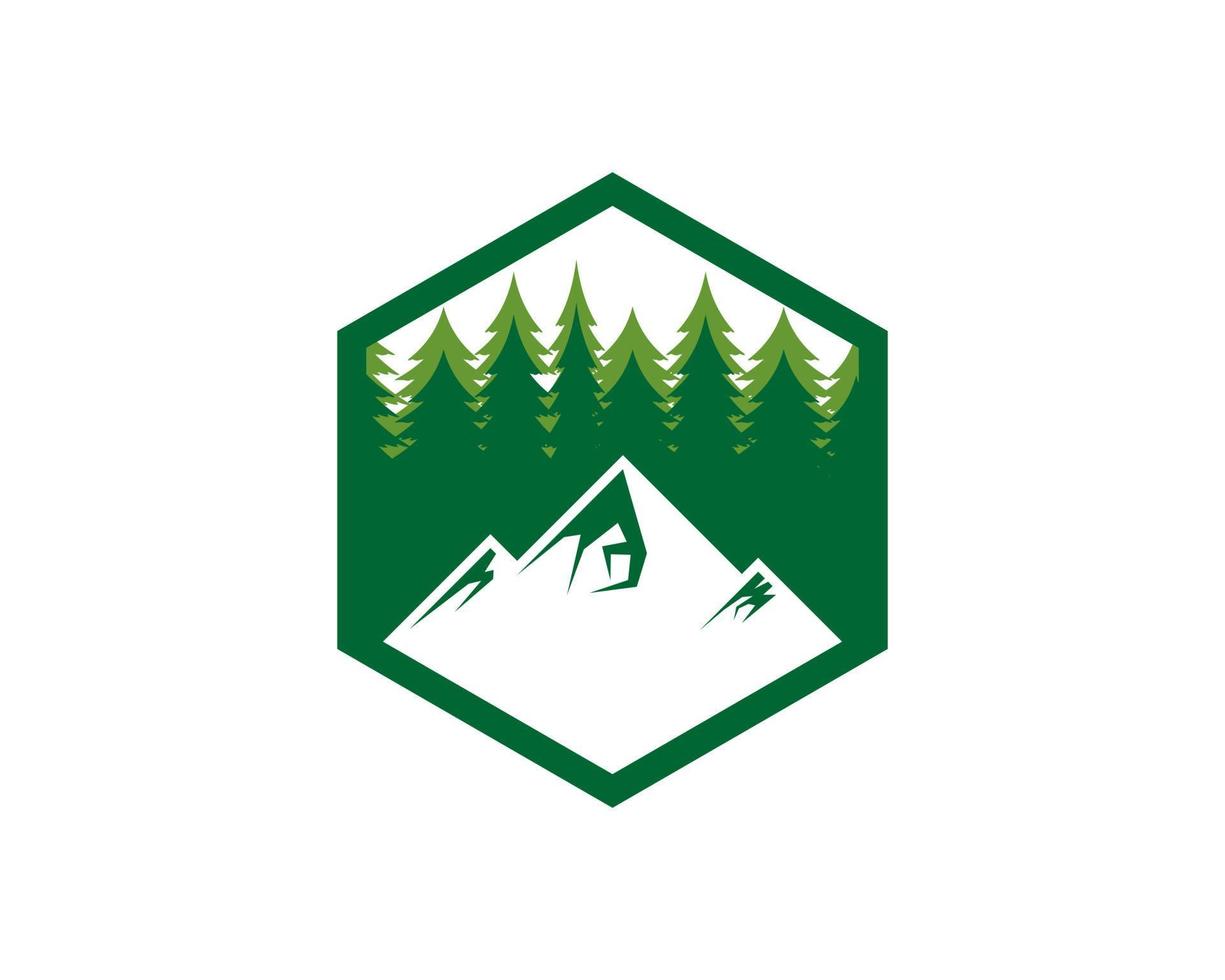 Hexagonal shape with pine forest and mountain inside vector