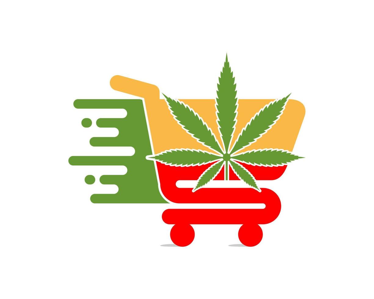 Cannabis with fast shopping cart vector