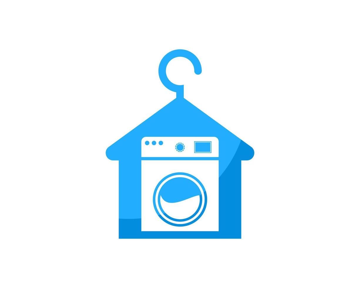 Clothes hanger with simple house and machine wash inside vector