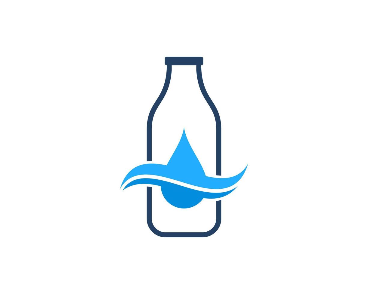 Milk bottle outline with water drop and swoosh inside vector