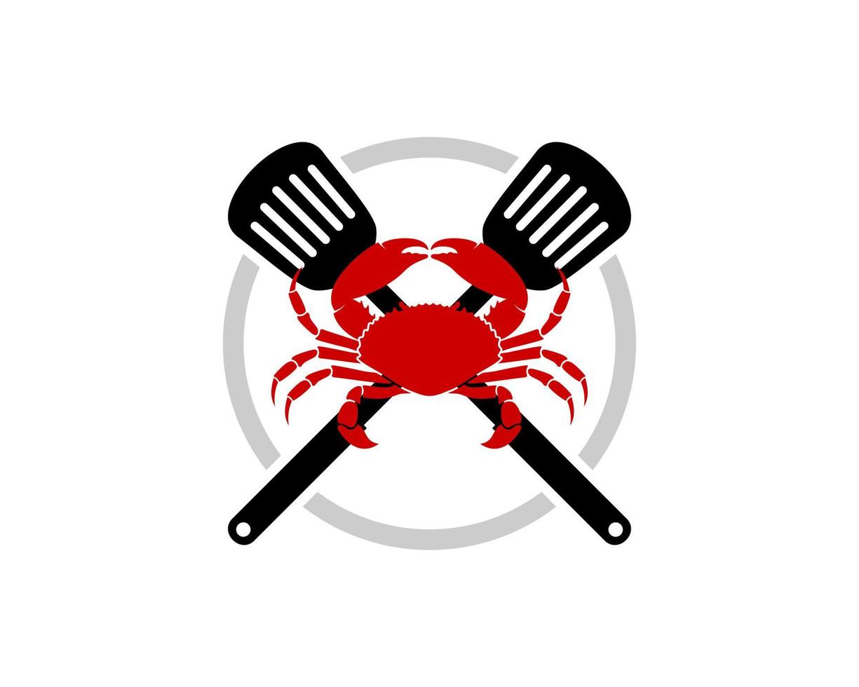 forma de círculo con espátula cruzada y cangrejo rojo vector