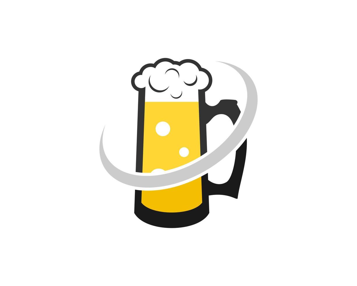 Beer glass with foam and oval swoosh inside vector
