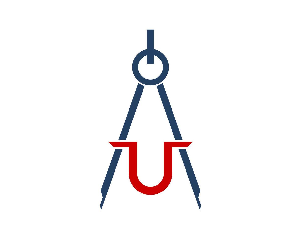 A and U letter forming a Compass Drawing Tool Architect vector