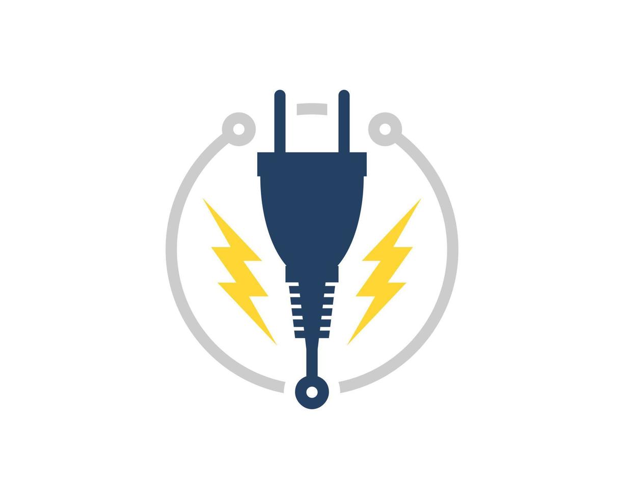 Circle circuit technology with electrical lightning and plug inside vector