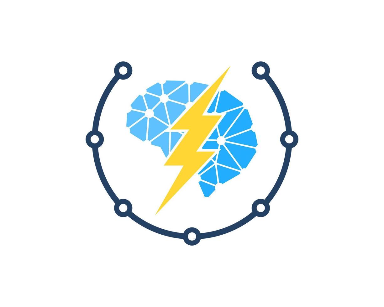 Circular circuit technology with brain and lightning inside vector