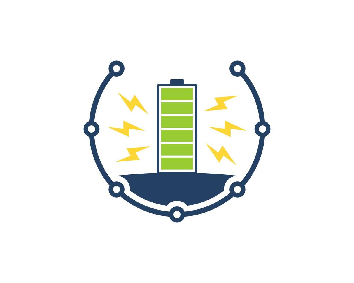 Circular circuit technology with electrical battery and lightning vector