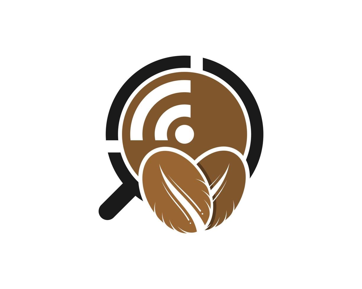 Simple cup of coffee with wifi symbol and coffee beans vector