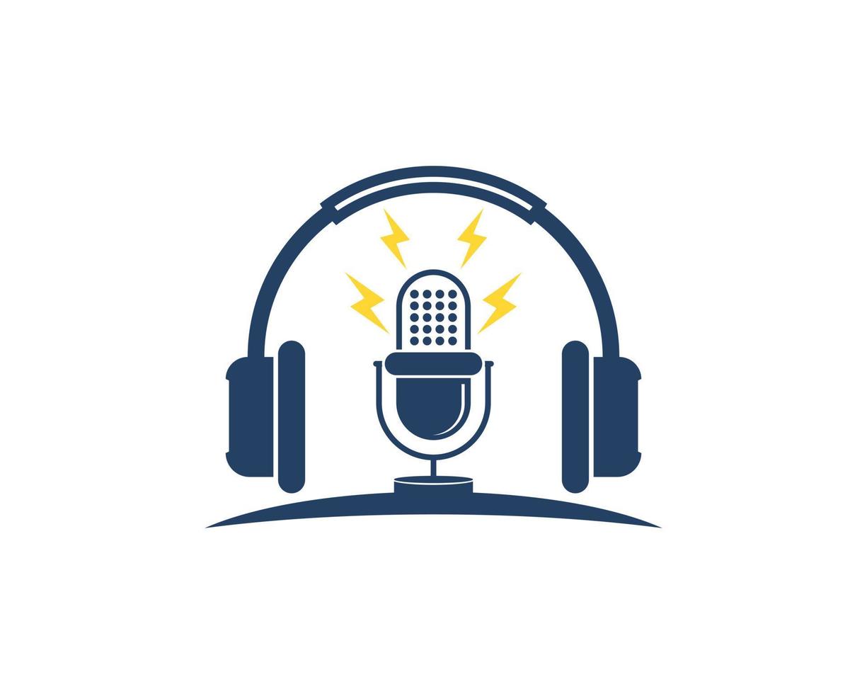 Music headphone with microphone and lightning vector