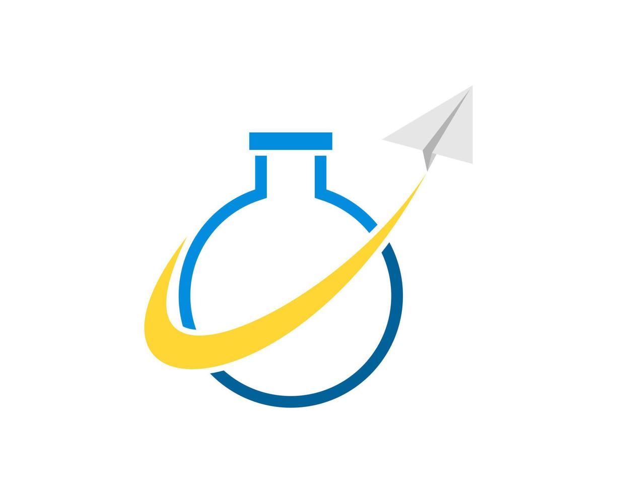 Simple bottle laboratory with swoosh and paper plane vector