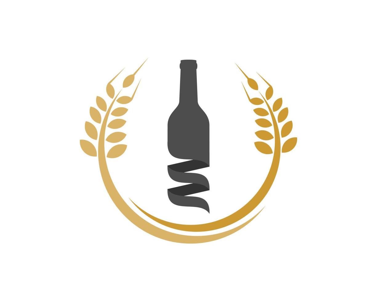 Circular wheat with grey wine bottle with banner style vector