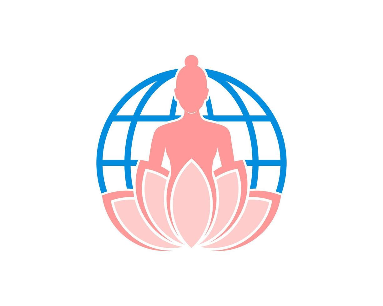 Abstract globe with lotus flower and women yoga vector