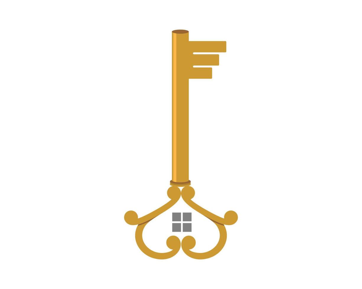 Golden key house with window inside vector