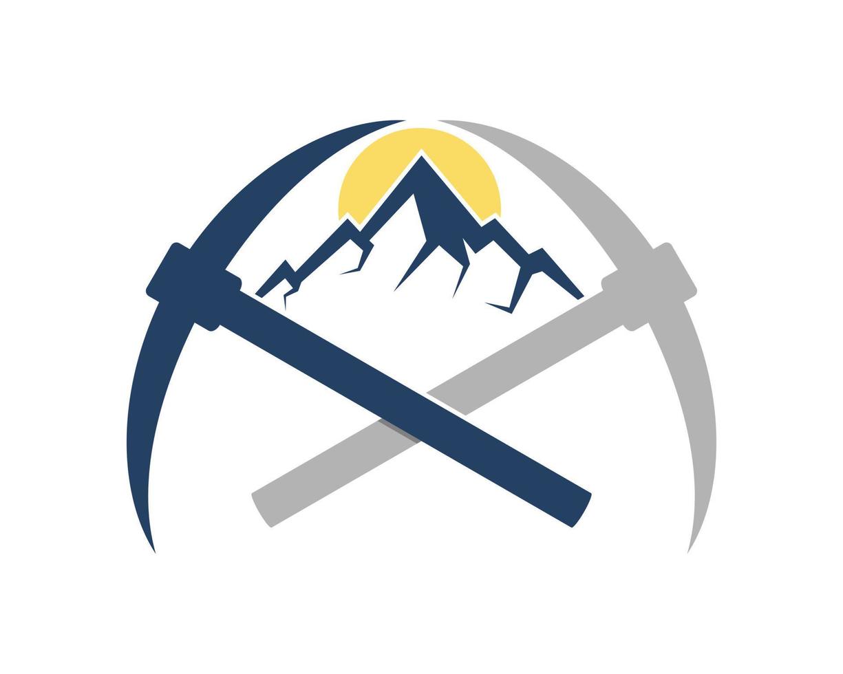 Crossed mining axe with mountain in the middle vector