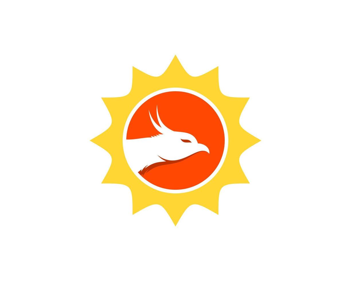 Shinning sun with head phoenix inside vector